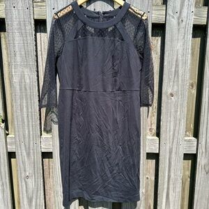 HOT LANE BRYANT WOMEN'S BLACK MESH DETAIL 3/4 SLEEVE SHEATH DRESS PLUS Sz 16